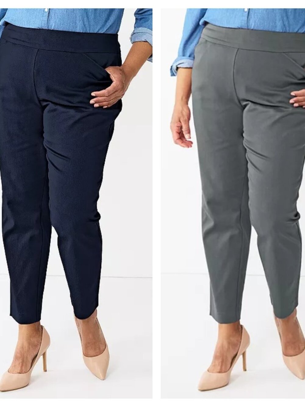 Lot of 2 NWT Croft & Barrow Effortless Stretch Pants – Navy & Gray – 16W Short